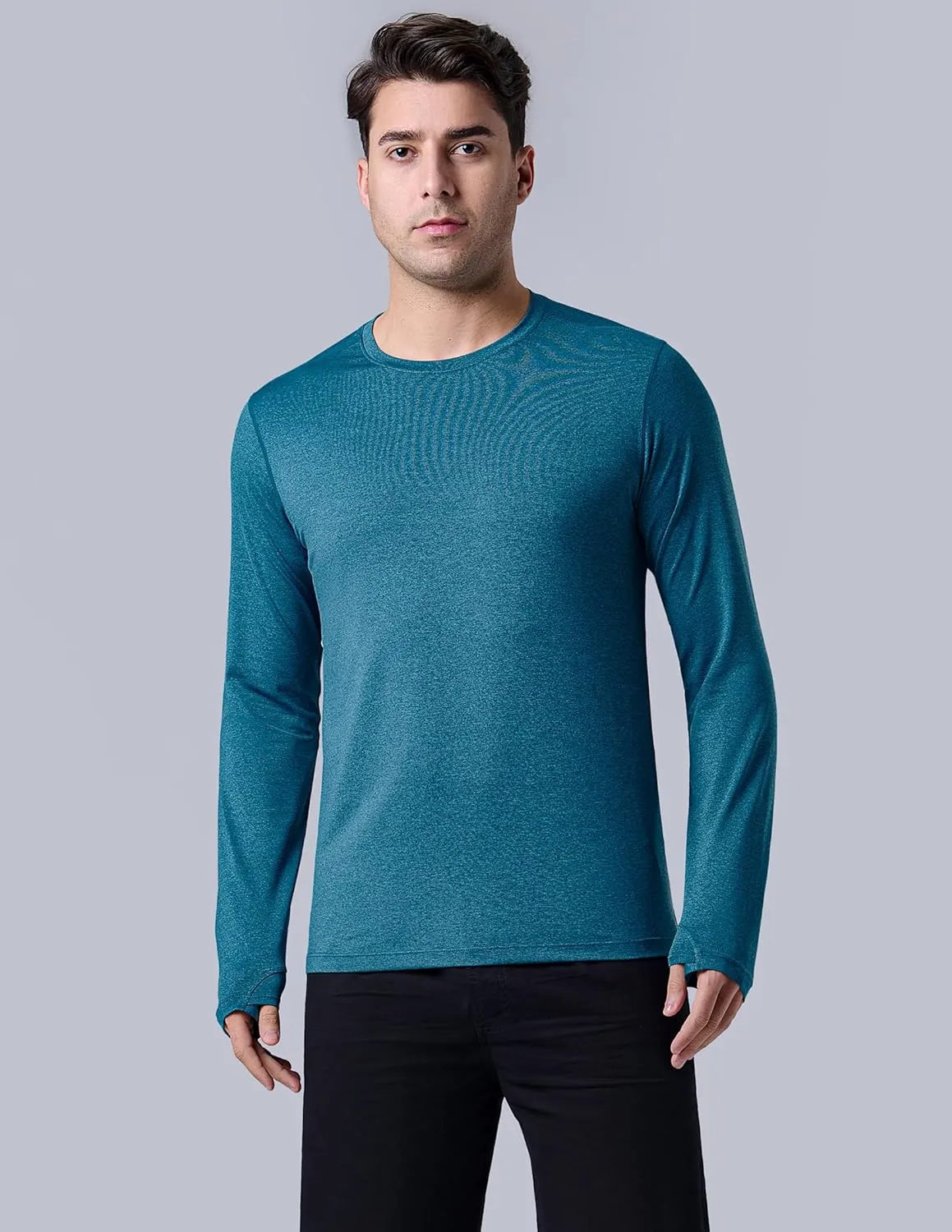 3 Pack: Men's Dry Fit Long Sleeve T Shirts, Lightweight Athletic Performance Tops with Thumb Holes Hiking