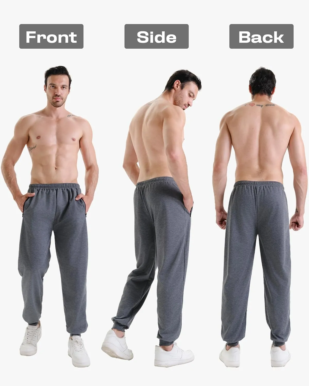3 Pack Sweatpants for Men Athletic Gym Workout Mens Joggers with Zipper Pockets Active Running Pants