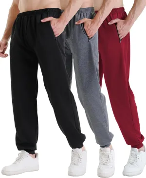 3 Pack Sweatpants for Men Athletic Gym Workout Mens Joggers with Zipper Pockets Active Running Pants
