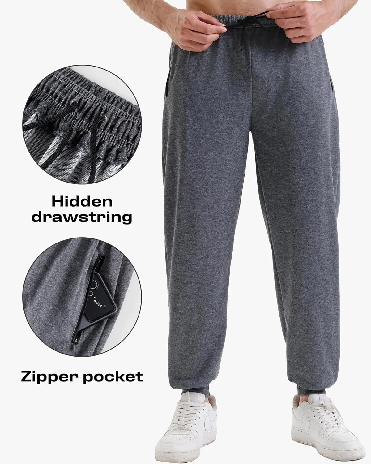 3 Pack Sweatpants for Men Athletic Gym Workout Mens Joggers with Zipper Pockets Active Running Pants