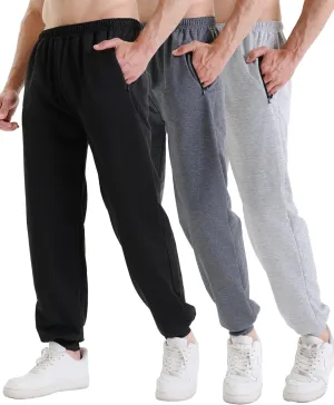 3 Pack Sweatpants for Men Athletic Gym Workout Mens Joggers with Zipper Pockets Active Running Pants