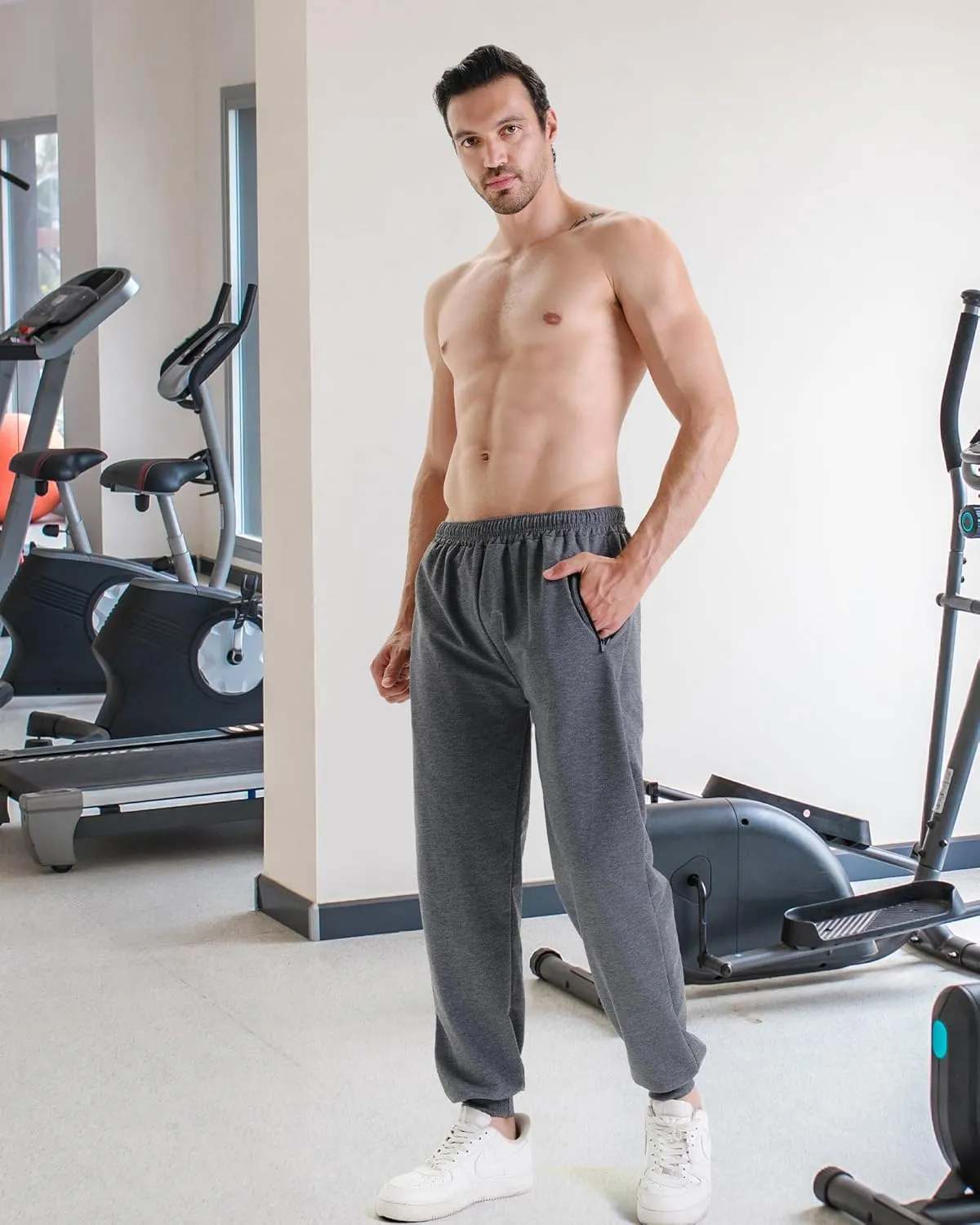 3 Pack Sweatpants for Men Athletic Gym Workout Mens Joggers with Zipper Pockets Active Running Pants