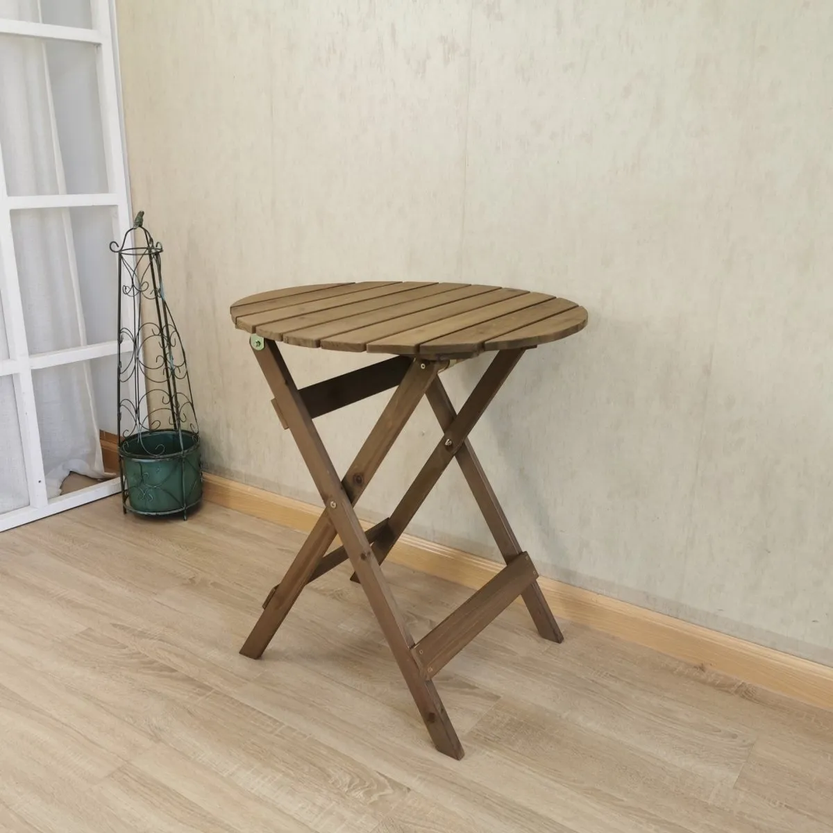3 Piece RoundTable-Set Folding Bistro Set Solid Fir Wood Table Chair Set Garden Outdoor Lounge