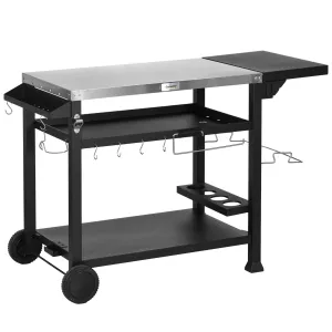3-Tier Outdoor Grill Cart with Foldable Side Table, Pizza Oven Stand & Wheels, Black