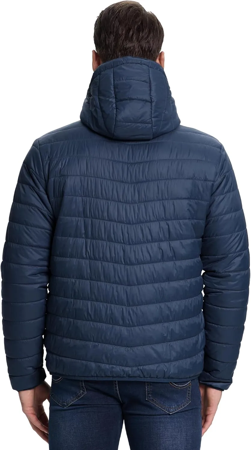 33,000ft Men's Lightweight Packable Insulated Puffer Winter Jacket with Hood, Water-Resistant Down Alternative Puffy Coat