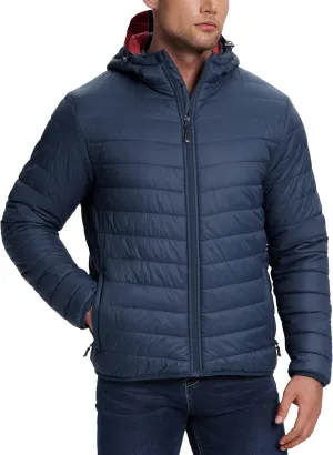 33,000ft Men's Lightweight Packable Insulated Puffer Winter Jacket with Hood, Water-Resistant Down Alternative Puffy Coat