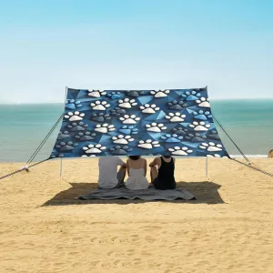 3D Puppy Paw Pattern Beach Canopy Tent Anti-UV & Wind Resistant, Camping Sun Shelter Easy Setup Portable,Outdoor Shade Tents with Sandbags,Sand Shovels,Ground Pegs & Stability Poles