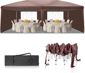 3x6m Waterproof Folding Tent for Camping & Outdoor Events - Dark Coffee, 2 Windows, Instant Setup, 210D Oxford Fabric, Steel Frame, Carry Bag Included