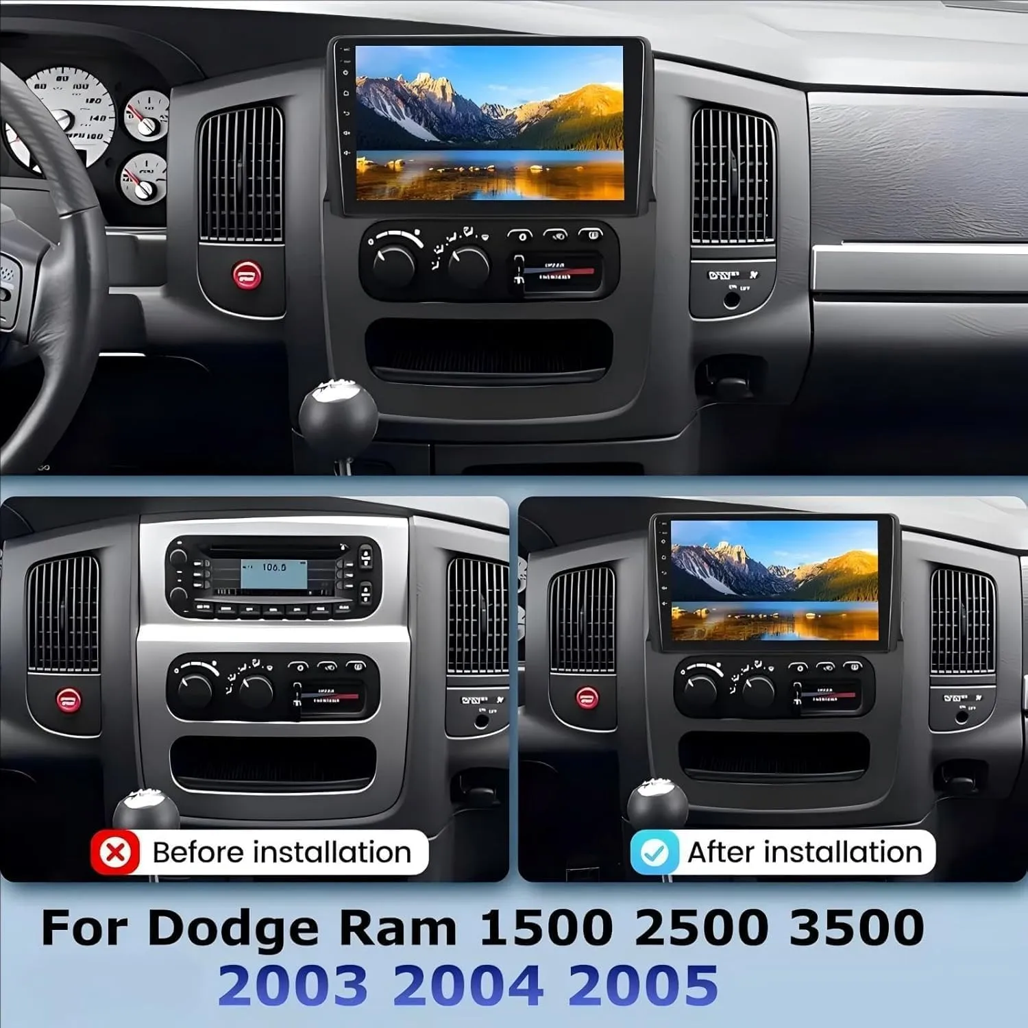 【4 64G】 Android 13 Radio for Dodge Ram 2003 2004 2005,9" Touch Screen GPS Head Units with Carplay Android Auto Bluetooth Mirror Link/WiFi EQ DSP FM/RDS SWC USB Cam&MIC