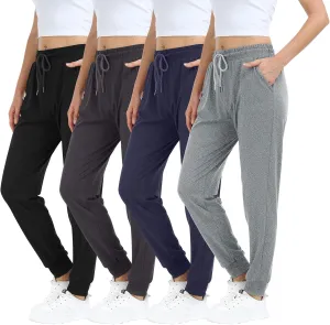 4 Pack Women's Lightweight Sweatpants with Pockets for Running Yoga Workout