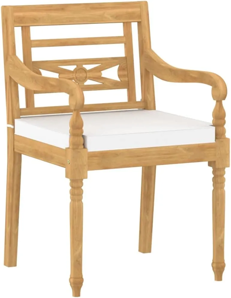 4-Piece Batavia Chairs Set with Cream Cushions, Solid Teak Wood Outdoor Patio Furniture for Poolside, Beach, Backyard and Garden Decor, Weather-Resistant Lounge Chairs with Carved Accents