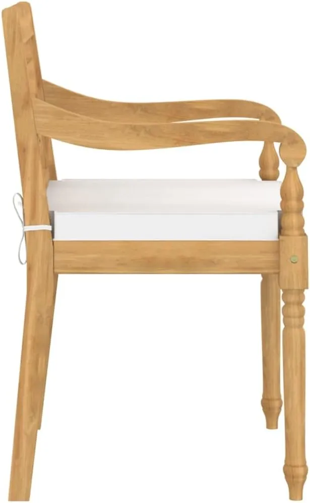 4-Piece Batavia Chairs Set with Cream Cushions, Solid Teak Wood Outdoor Patio Furniture for Poolside, Beach, Backyard and Garden Decor, Weather-Resistant Lounge Chairs with Carved Accents
