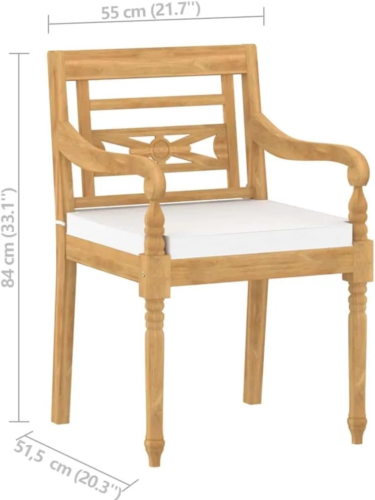 4-Piece Batavia Chairs Set with Cream Cushions, Solid Teak Wood Outdoor Patio Furniture for Poolside, Beach, Backyard and Garden Decor, Weather-Resistant Lounge Chairs with Carved Accents