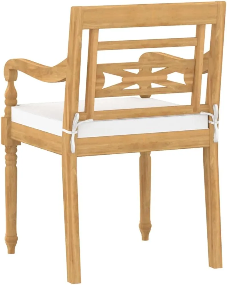 4-Piece Batavia Chairs Set with Cream Cushions, Solid Teak Wood Outdoor Patio Furniture for Poolside, Beach, Backyard and Garden Decor, Weather-Resistant Lounge Chairs with Carved Accents
