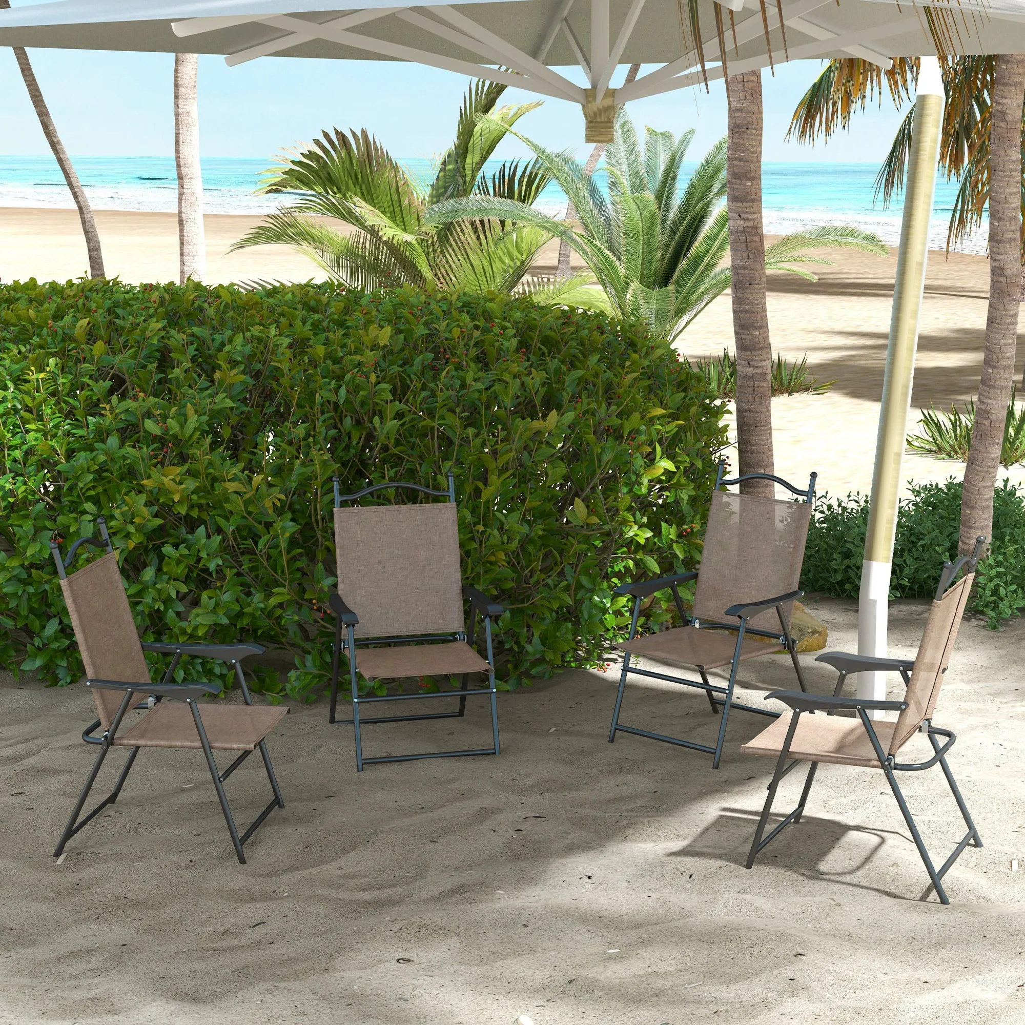 4-Piece Folding Chairs with Armrests & Mesh Seat for Patio, Camping, Lawn, Brown