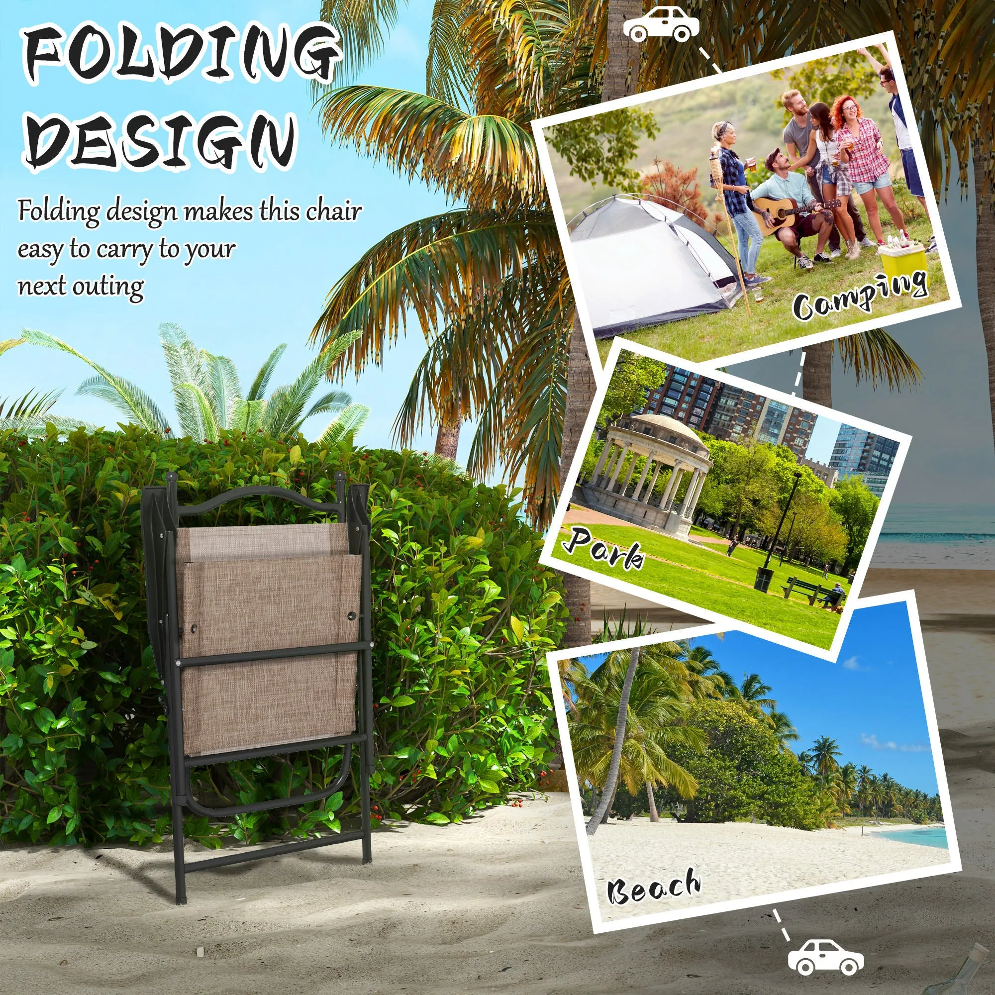 4-Piece Folding Chairs with Armrests & Mesh Seat for Patio, Camping, Lawn, Brown