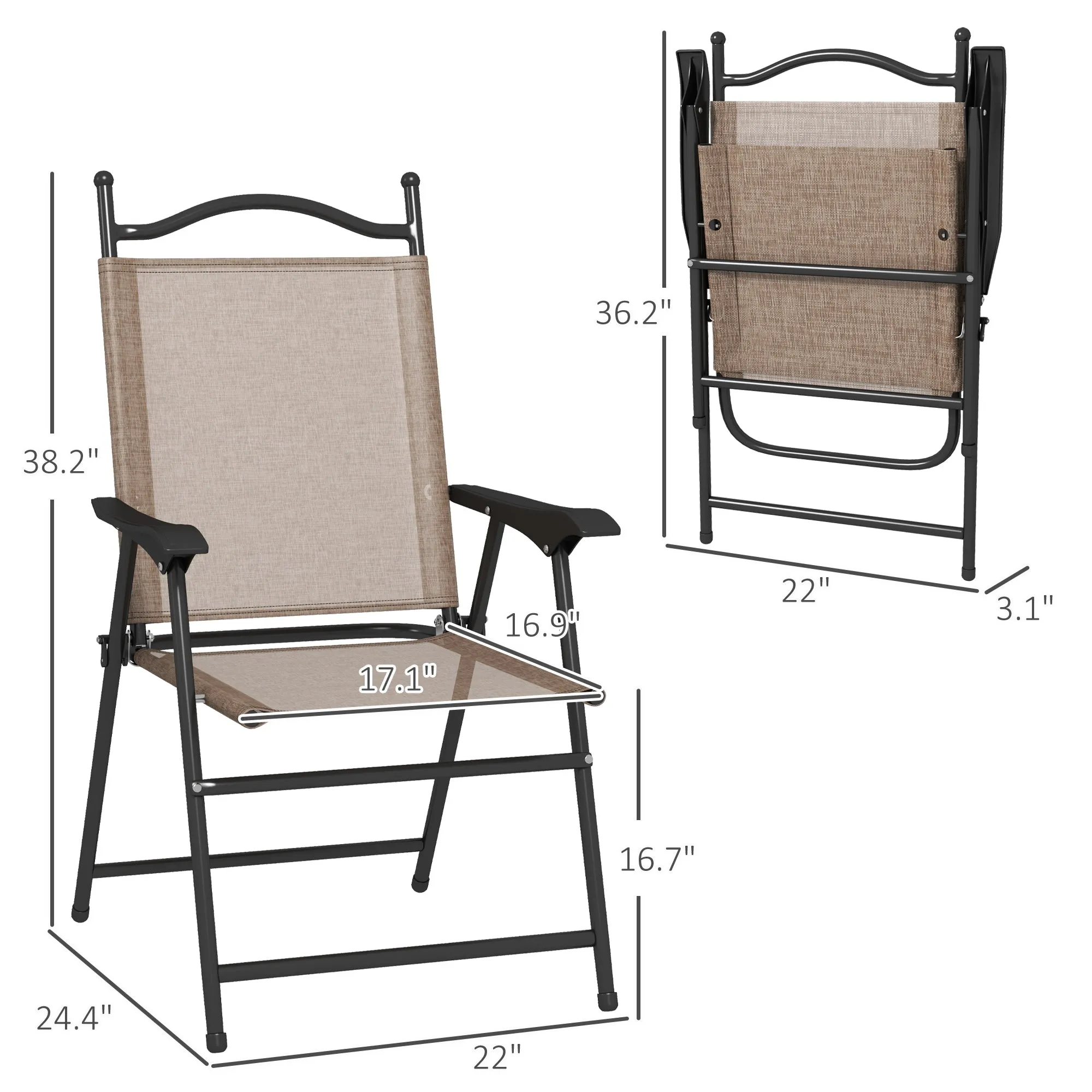 4-Piece Folding Chairs with Armrests & Mesh Seat for Patio, Camping, Lawn, Brown