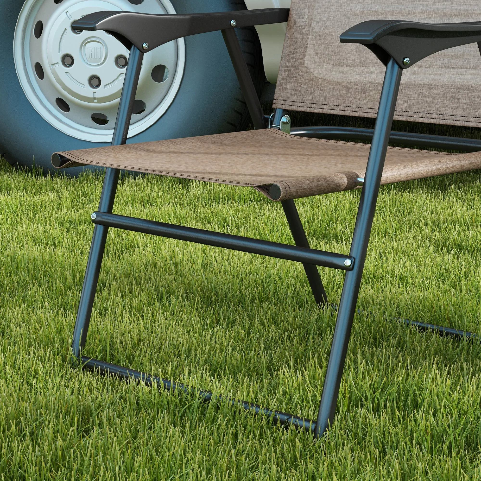 4-Piece Folding Chairs with Armrests & Mesh Seat for Patio, Camping, Lawn, Brown