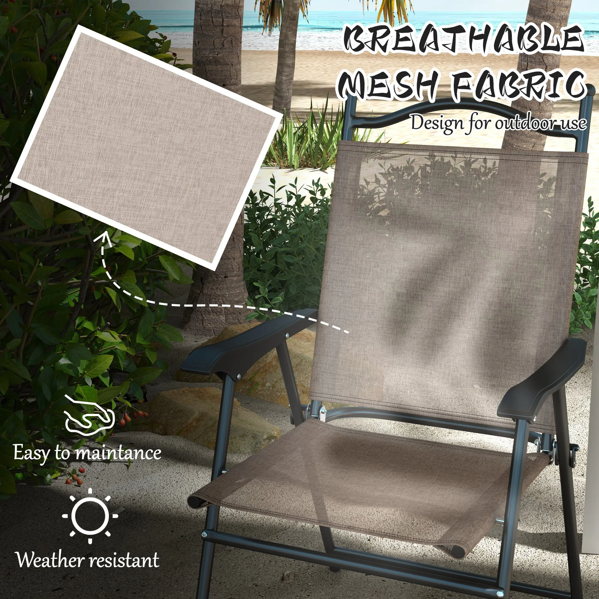 4-Piece Folding Chairs with Armrests & Mesh Seat for Patio, Camping, Lawn, Brown