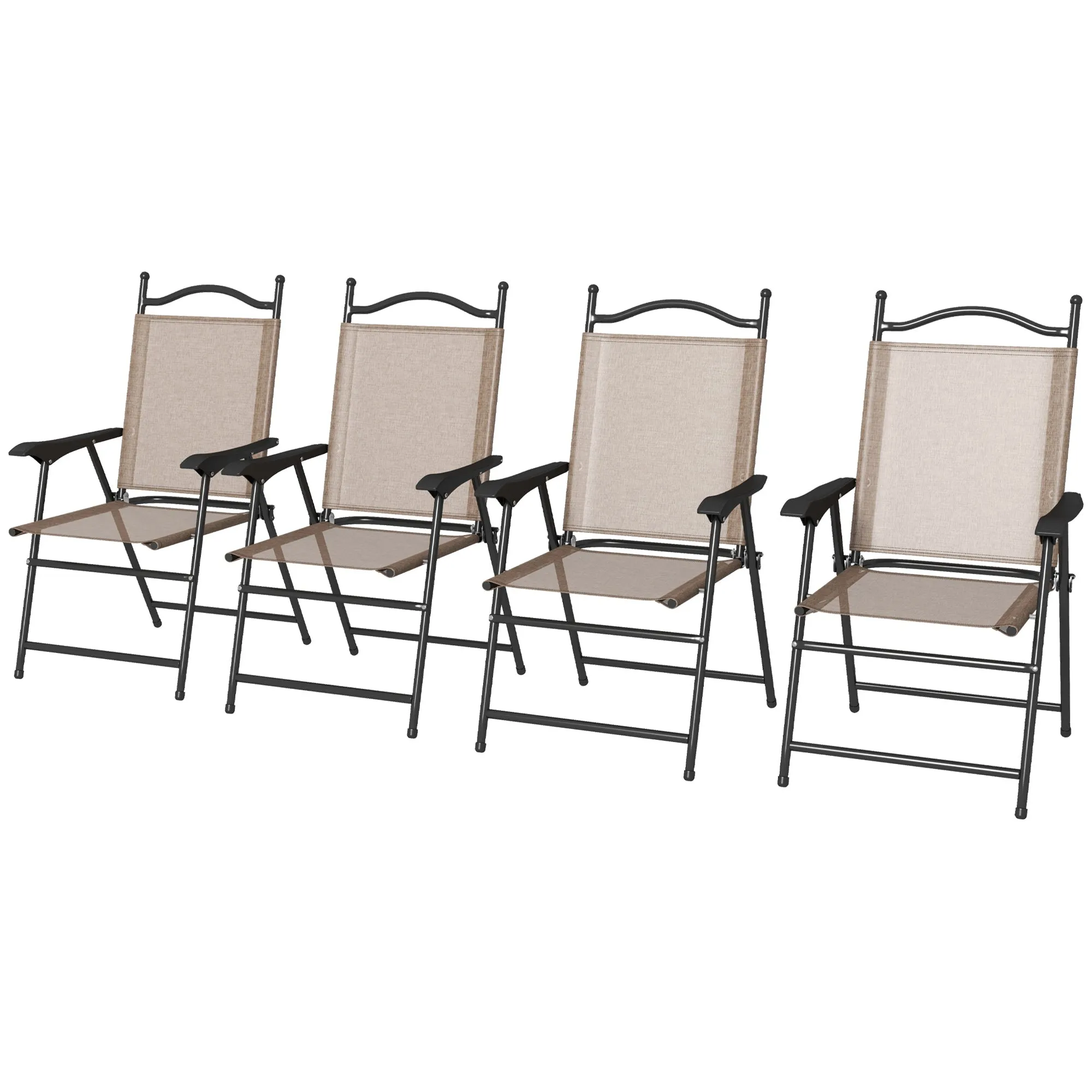 4-Piece Folding Chairs with Armrests & Mesh Seat for Patio, Camping, Lawn, Brown