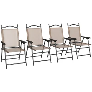 4-Piece Folding Chairs with Armrests & Mesh Seat for Patio, Camping, Lawn, Brown