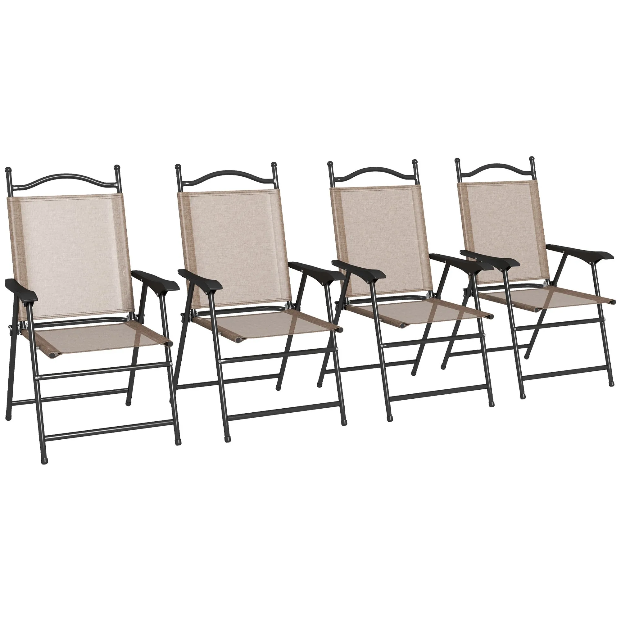 4-Piece Folding Chairs with Armrests & Mesh Seat for Patio, Camping, Lawn, Brown