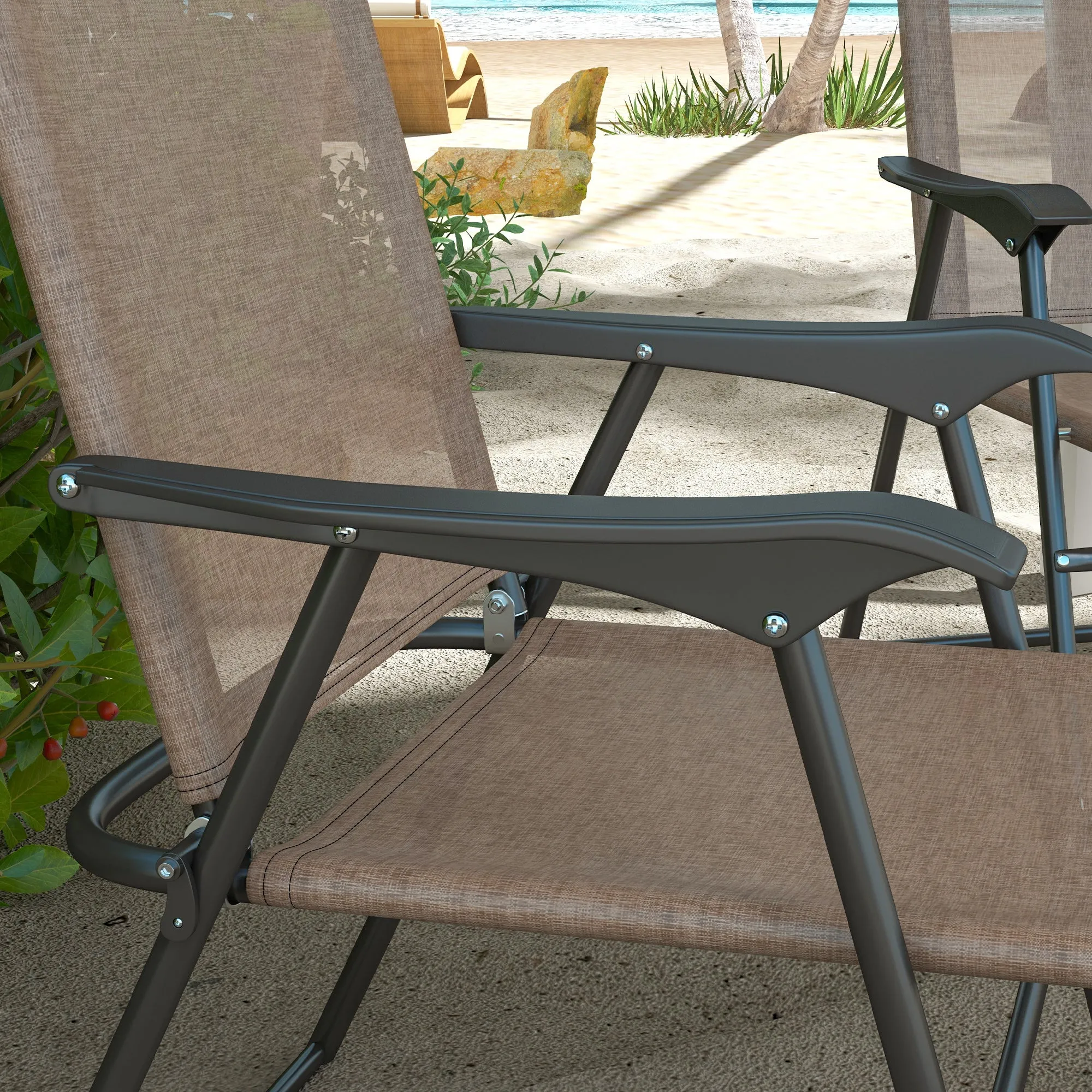 4-Piece Folding Chairs with Armrests & Mesh Seat for Patio, Camping, Lawn, Brown