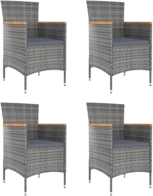 4-Piece Gray Poly Rattan Patio Dining Chairs with Cushions, Outdoor Furniture Set for Garden, Poolside, Backyard, Ergonomic Design & Lightweight Steel Frame