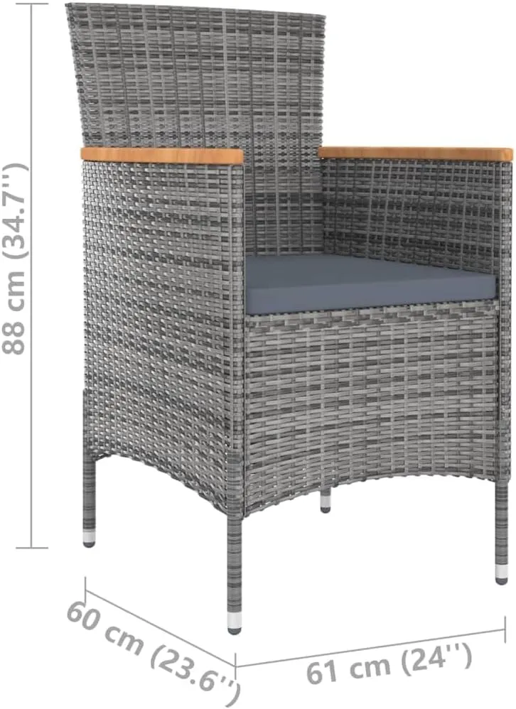 4-Piece Gray Poly Rattan Patio Dining Chairs with Cushions, Outdoor Furniture Set for Garden, Poolside, Backyard, Ergonomic Design & Lightweight Steel Frame