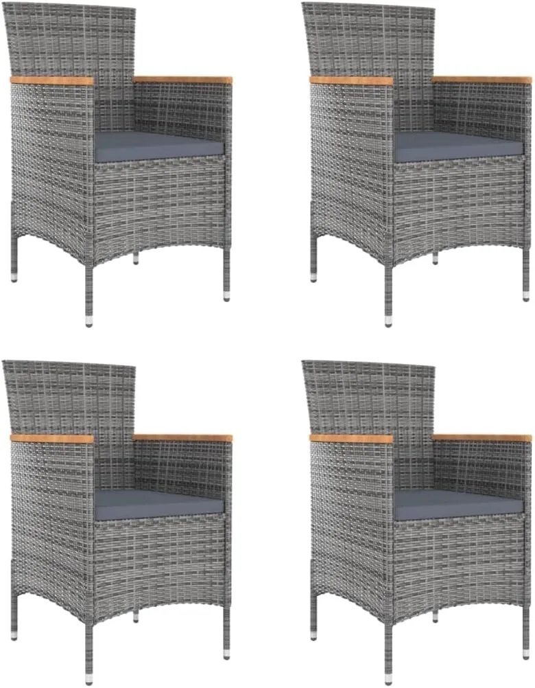 4-Piece Gray Poly Rattan Patio Dining Chairs with Cushions, Outdoor Furniture Set for Garden, Poolside, Backyard, Ergonomic Design & Lightweight Steel Frame