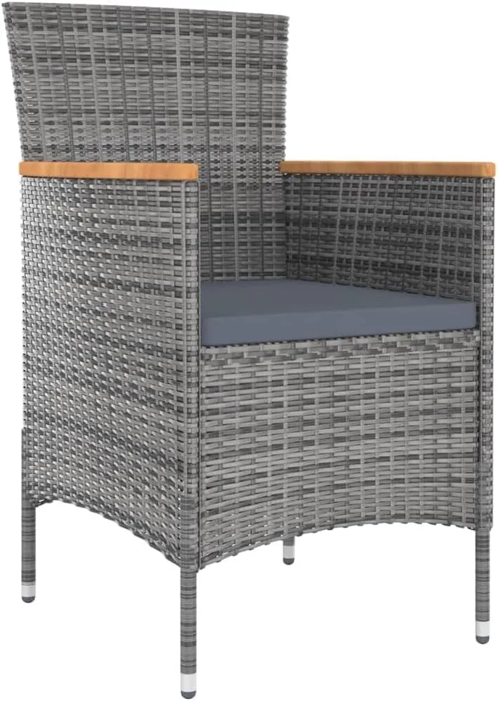4-Piece Gray Poly Rattan Patio Dining Chairs with Cushions, Outdoor Furniture Set for Garden, Poolside, Backyard, Ergonomic Design & Lightweight Steel Frame