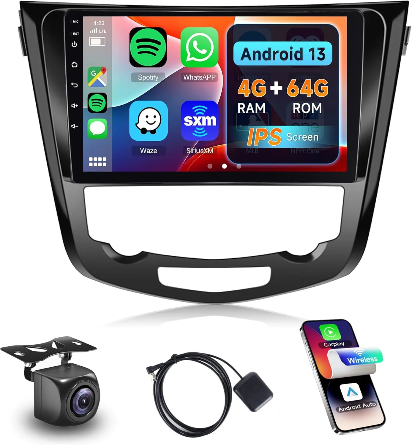4G 64G Car Radio Carplay for Nissan Rogue 2014-2018 X-Trail Qashqai, Rimoody Car Stereo Android 10.1 Inch Touch Screen Android Auto GPS Navigation Bluetooth FM EQ WiFi Backup Camera