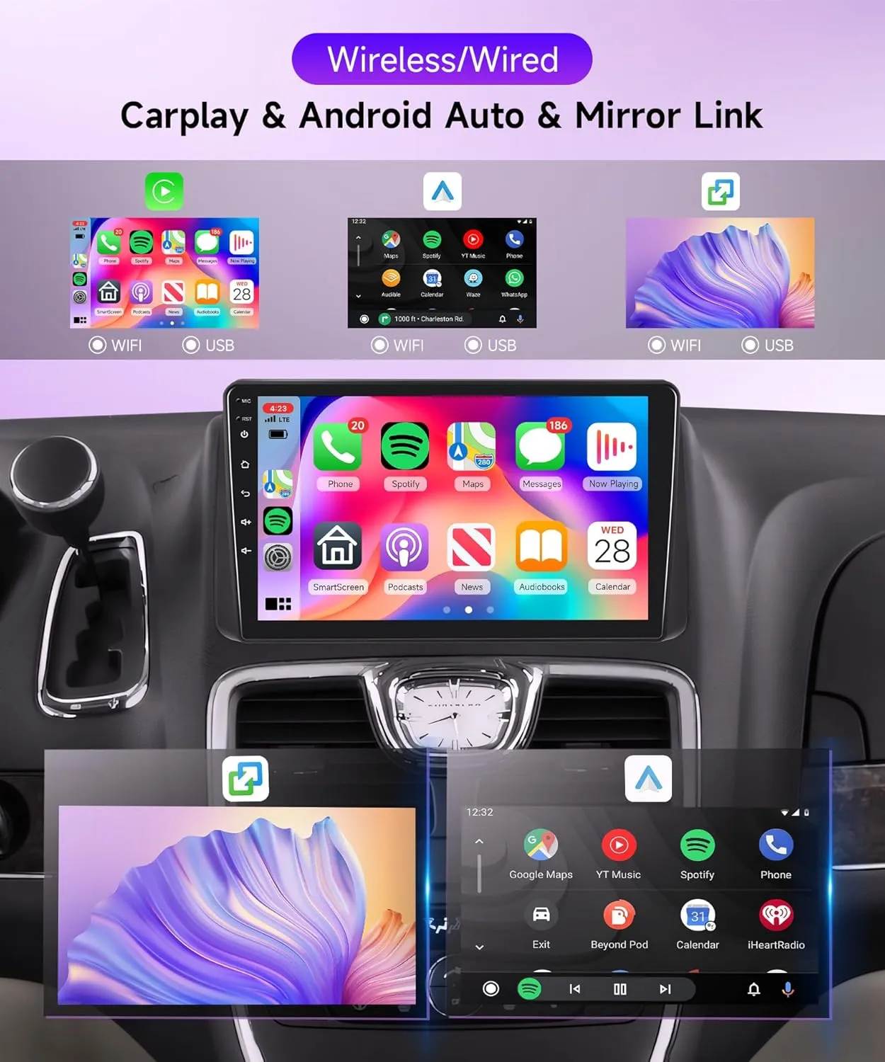 4G 64G Car Radio for Dodge Grand Caravan 2011-2020, Rimoody Android Car Stereo for Chrysler Grand Voyager/Town&Country 2011-2015, 9'' Touch Screen Wireless CarPlay Android Auto GPS/WiFi