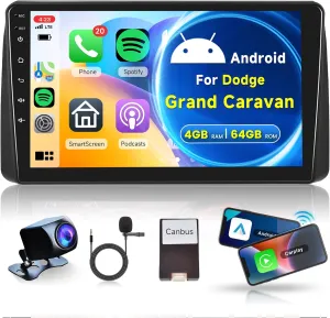 4G 64G Car Radio for Dodge Grand Caravan 2011-2020, Rimoody Android Car Stereo for Chrysler Grand Voyager/Town&Country 2011-2015, 9'' Touch Screen Wireless CarPlay Android Auto GPS/WiFi