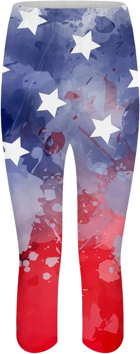 4th of July Women's Capris Yoga Pants | Lightweight Soft Leggings Crop Leggings 3/4 Stretch Yoga Pants