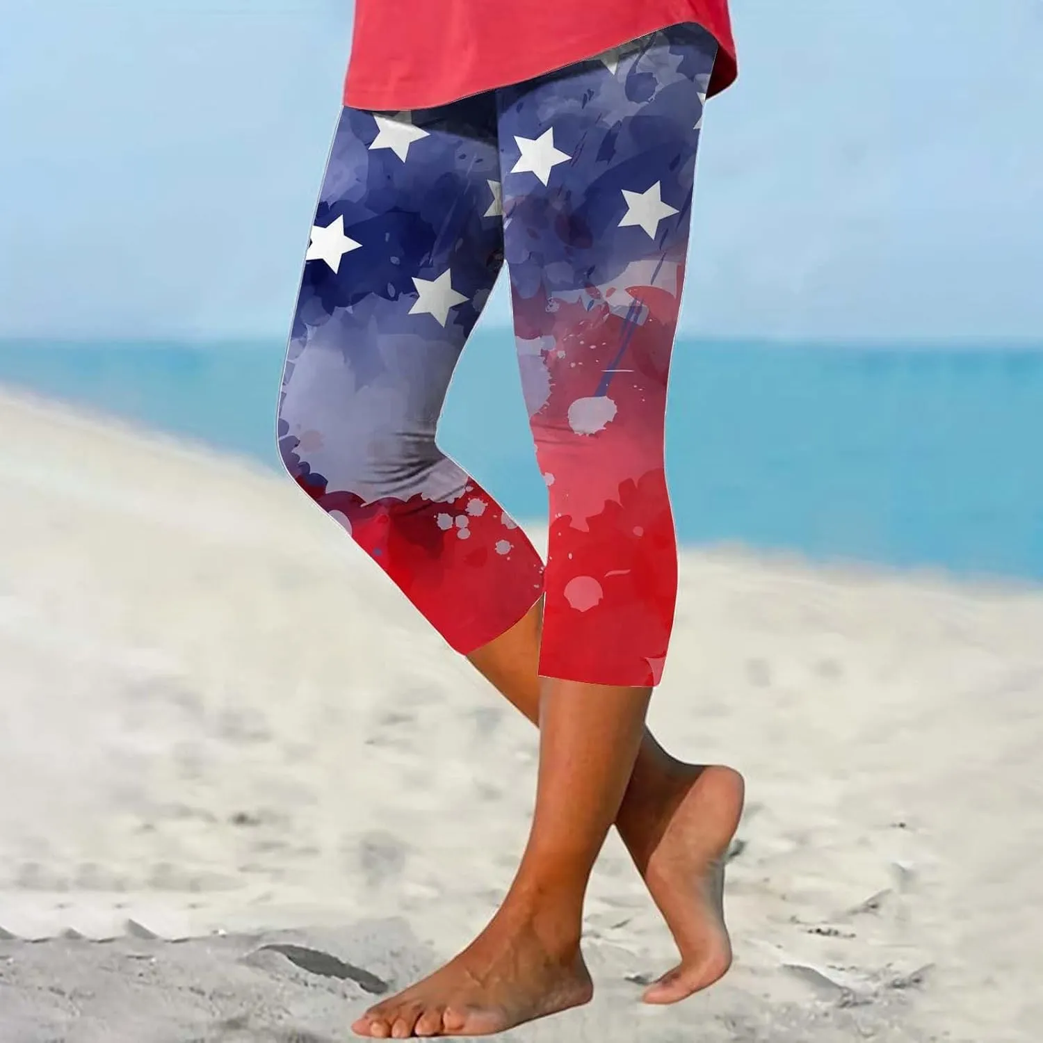 4th of July Women's Capris Yoga Pants | Lightweight Soft Leggings Crop Leggings 3/4 Stretch Yoga Pants