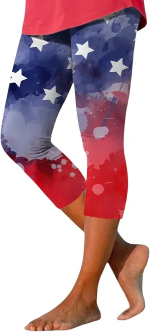 4th of July Women's Capris Yoga Pants | Lightweight Soft Leggings Crop Leggings 3/4 Stretch Yoga Pants
