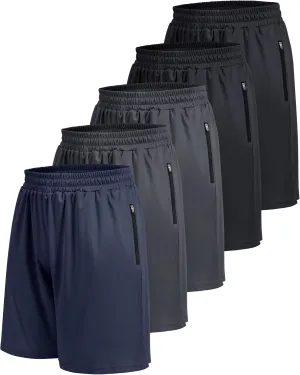 5 Pack Athletic Basketball Mens Shorts with Zipper Pockets - Lightweight Quick Dry Gym Workout Running Shorts for Men