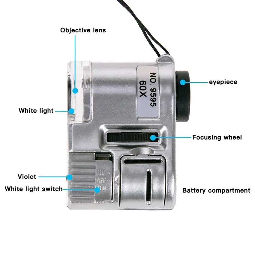 60X Handheld Magnifying Glass Mini Pocket Microscope
