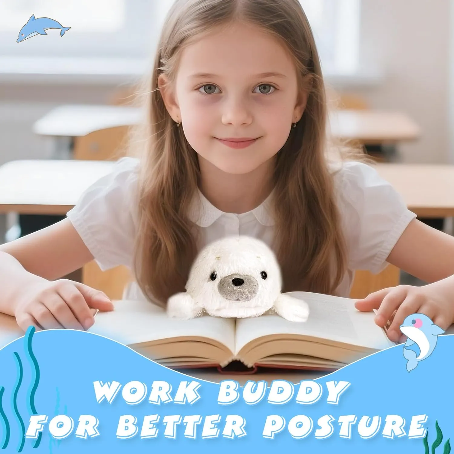 7.8" White Seal Plush – Posture Improvement Desk Buddy – Soft & Supportive Sitting Companion – Cute Stuffed Animal for Office, Study, and Gift