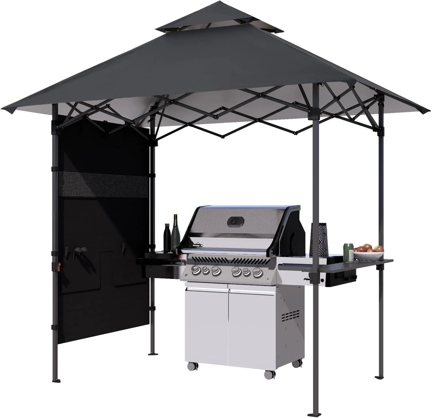 ABCCANOPY 8x5 Pop Up Grill Gazebo - Outdoor BBQ Canopy with Shelf & Sidewall, Portable Barbeque Shelter with 2 Magnetic LED Lights, Carry Bag for Patio Garden Events Picnic Grilling, Dark Gray