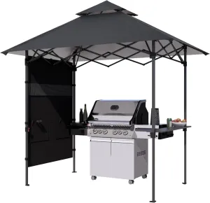 ABCCANOPY 8x5 Pop Up Grill Gazebo - Outdoor BBQ Canopy with Shelf & Sidewall, Portable Barbeque Shelter with 2 Magnetic LED Lights, Carry Bag for Patio Garden Events Picnic Grilling, Dark Gray