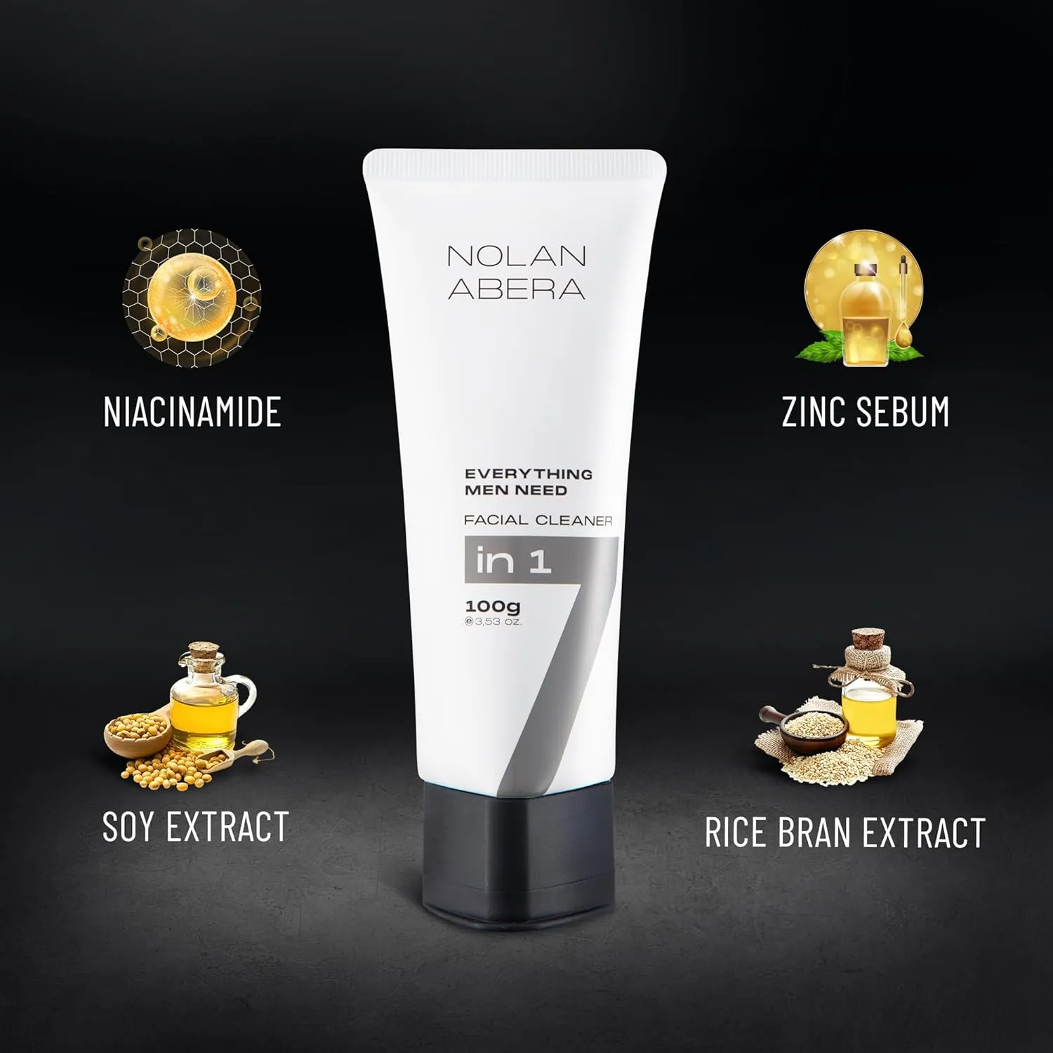 ABERA Nolan Daily Facial Cleanser for Men – Oil Control & Deep Cleansing, 3.53 oz 2 Pack