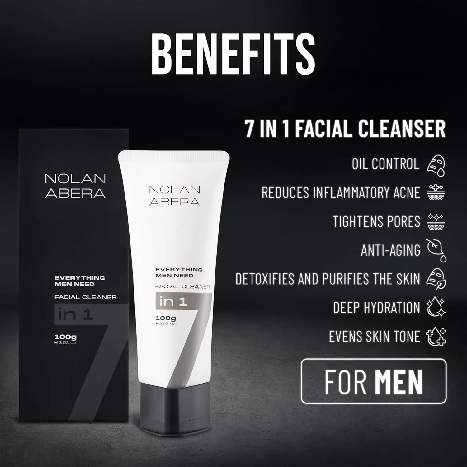 ABERA Nolan Daily Facial Cleanser for Men – Oil Control & Deep Cleansing, 3.53 oz 2 Pack