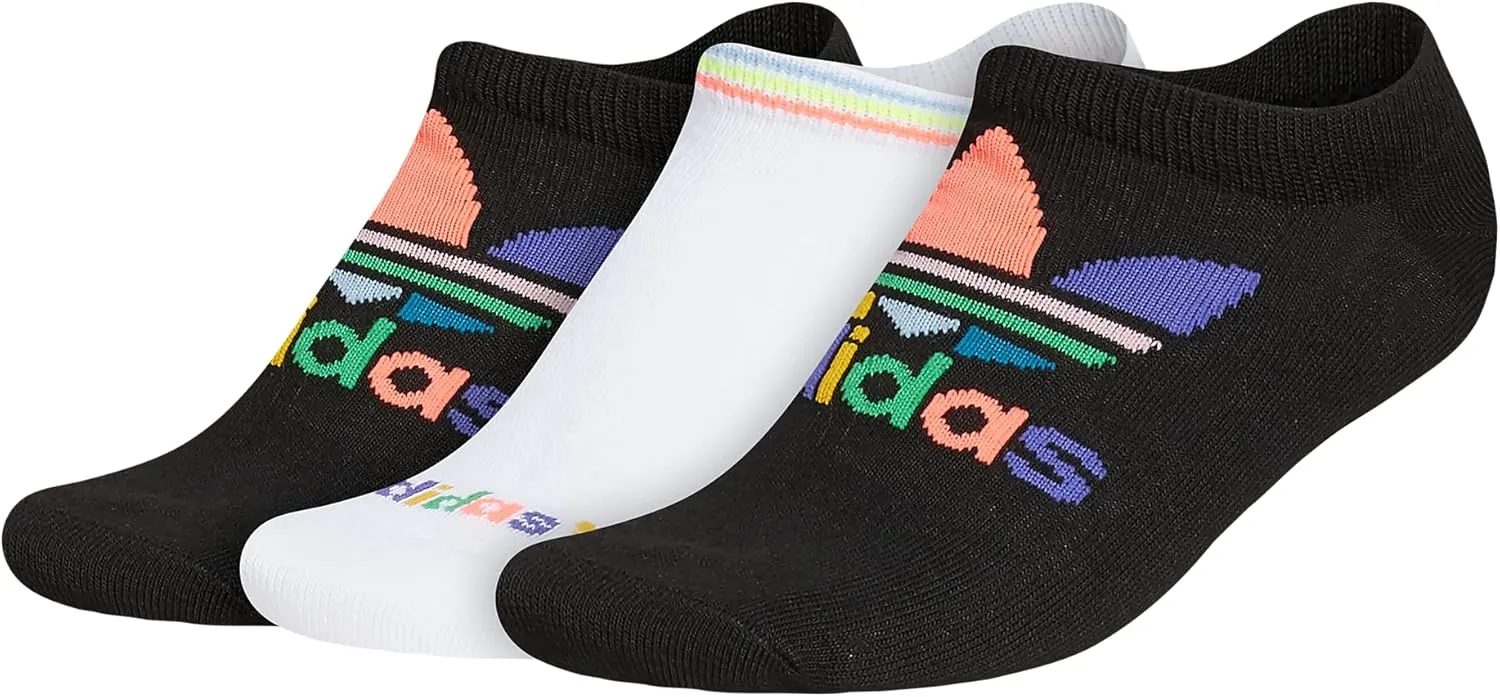 adidas Originals Women's Trefoil No Show Socks (3-Pair), Black/White/Pride, Medium