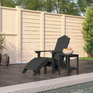 Adirondack Chair with Detachable Footstool & Table HDPE Outdoor Furniture Set Anthracite Patio Chairs for Garden, Poolside, and Backyard Lounging