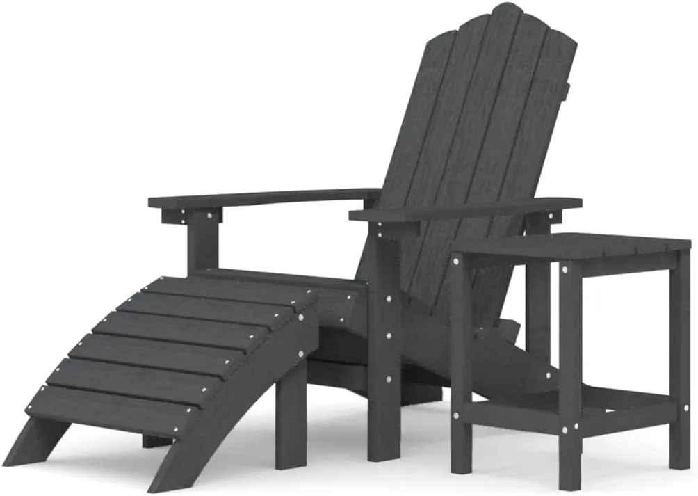 Adirondack Chair with Detachable Footstool & Table HDPE Outdoor Furniture Set Anthracite Patio Chairs for Garden, Poolside, and Backyard Lounging