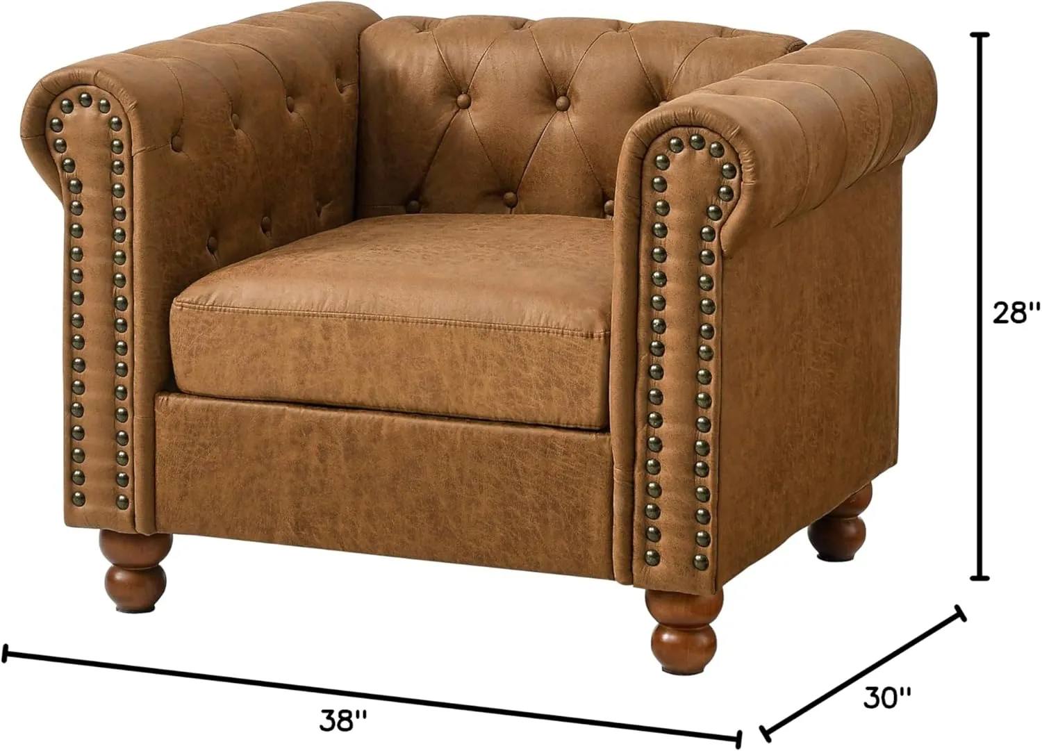 Air Leather Chesterfield Chair Club Chair, Tufted Single Sofa for Living Room, Accent Armchair with Nailhead Trim