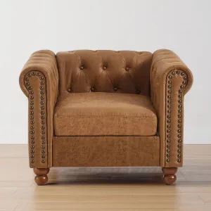 Air Leather Chesterfield Chair Club Chair, Tufted Single Sofa for Living Room, Accent Armchair with Nailhead Trim