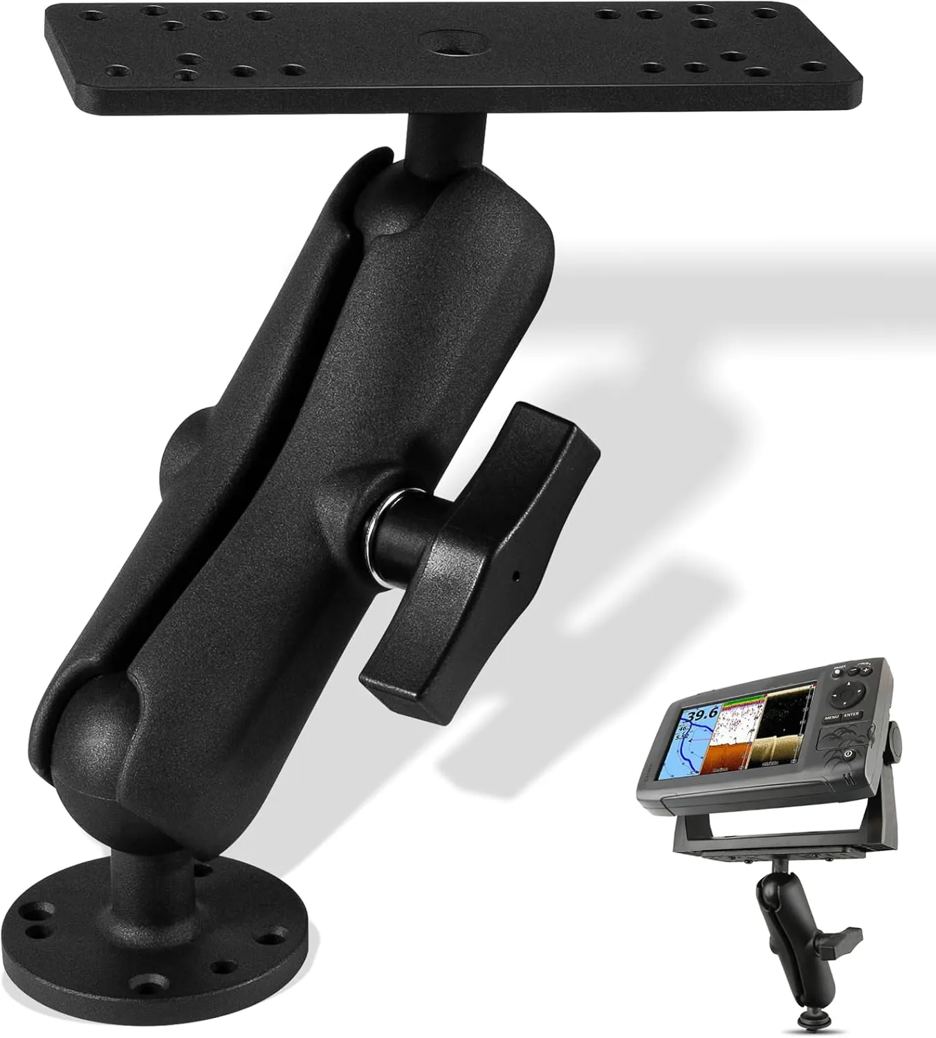 Aluminum Fish Finder Mount with 1.5" / C Size Ball, Medium Arm Marine Electronic Depth Finder Mount for Boat, 360° Rotation, Fits for Garmin, Lowrance, Humminbird, and More